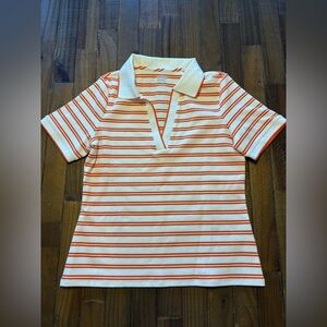Lands End Orange and White Striped Polo Shirt size small NEW